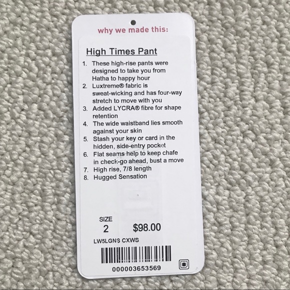 Lululemon High Times Pant Cyber Stripe Size 2 - Picture 4 of 5